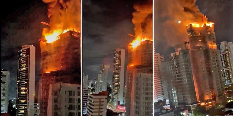 Horor usred noći! Gori zgrada od 28 spratova, na ulicu padaju užareni delovi fasade! (VIDEO)